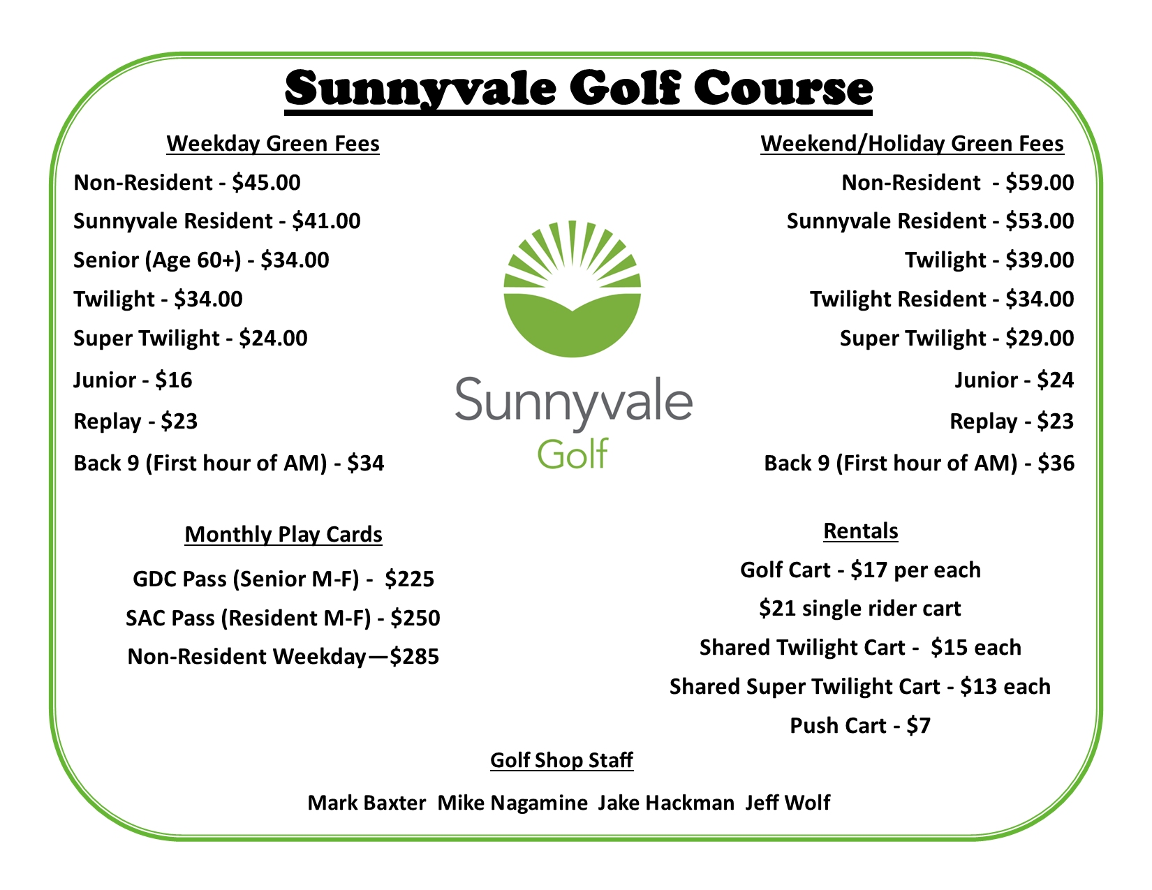 Rates Sunnyvale Municipal Golf Course